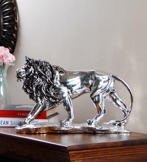 Silver Standing Lion Logo - Buy Silver Finish Fibre Standing Silver Finish Lion Animal Figurine
