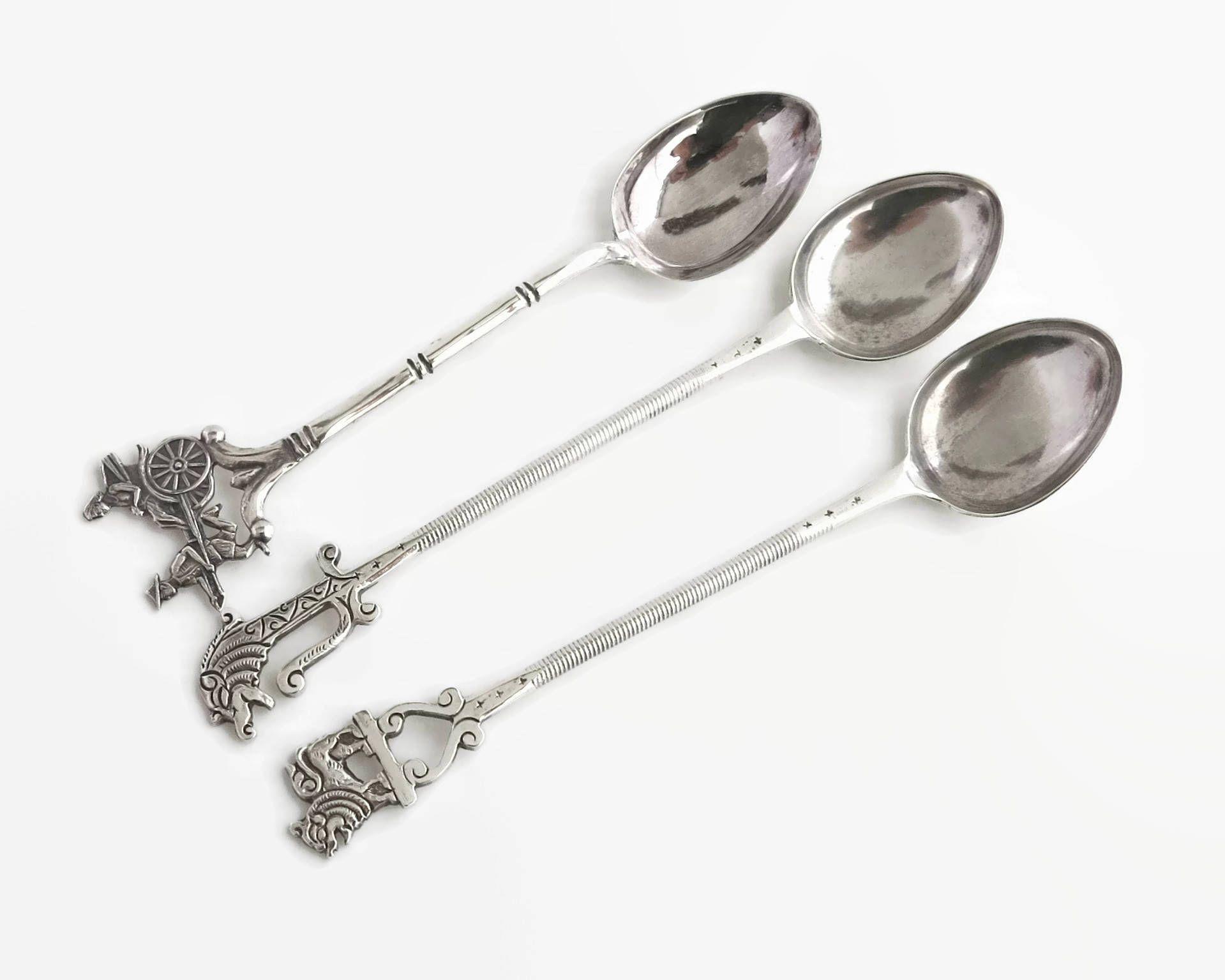 Silver Standing Lion Logo - 3 sterling silver teaspoons with unusual handles, standing lion ...