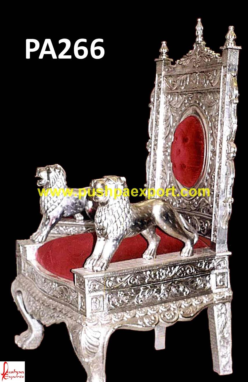 Silver Standing Lion Logo - Silver Carved Standing Lion Throne | Pushpa Arts - Silver Furniture ...