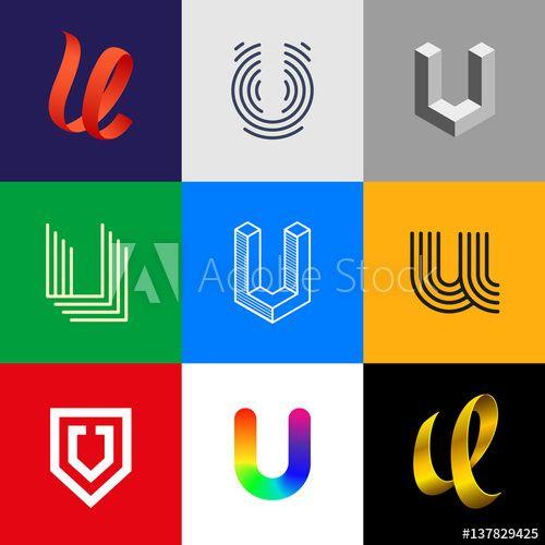 Creative U Logo - Letter U big logo pack. Creative vector monograms. Striped, ribbon