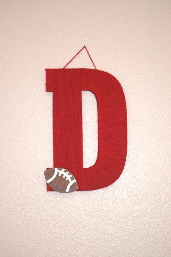Red Letter Sports Logo - Nursery Letter D, Red Yarn Letter, Sports Decor, Football Decor ...