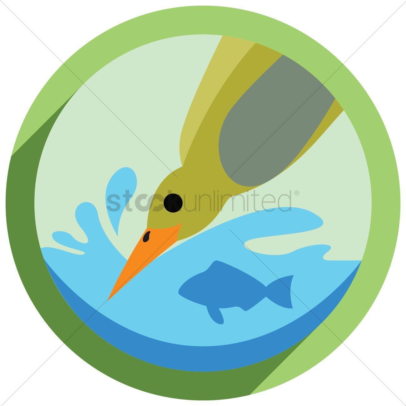 Diving Bird in Circle Logo - Bird diving in water Vector Image