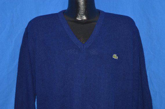 1980s Izod Logo - 80s Izod Lacoste Navy Blue Pullover Alligator Sweater Large