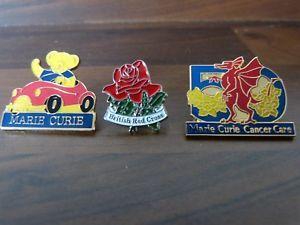 Red X Car Logo - Marie Curie Red Cross 3 X Enamel Pin Badges Bear In Car Welsh Dragon