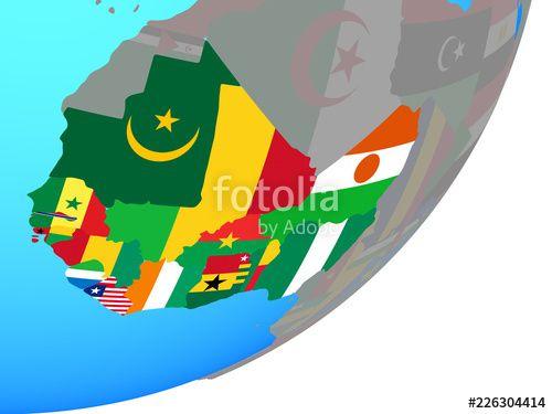 Western Globe Logo - Western Africa with embedded national flag on blue political globe ...