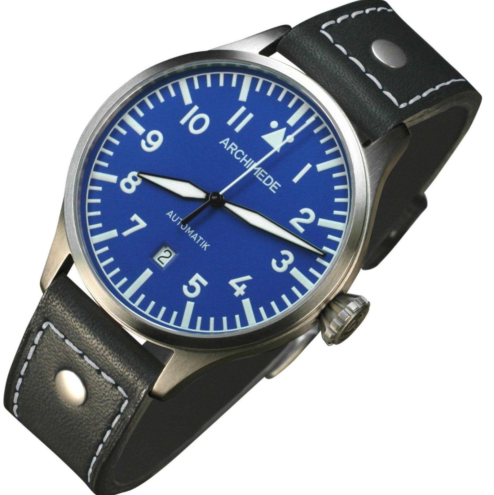 Blue and Bronze Logo - ARCHIMEDE Pilot 42 BL New Fliegerwatch with Blue Dial