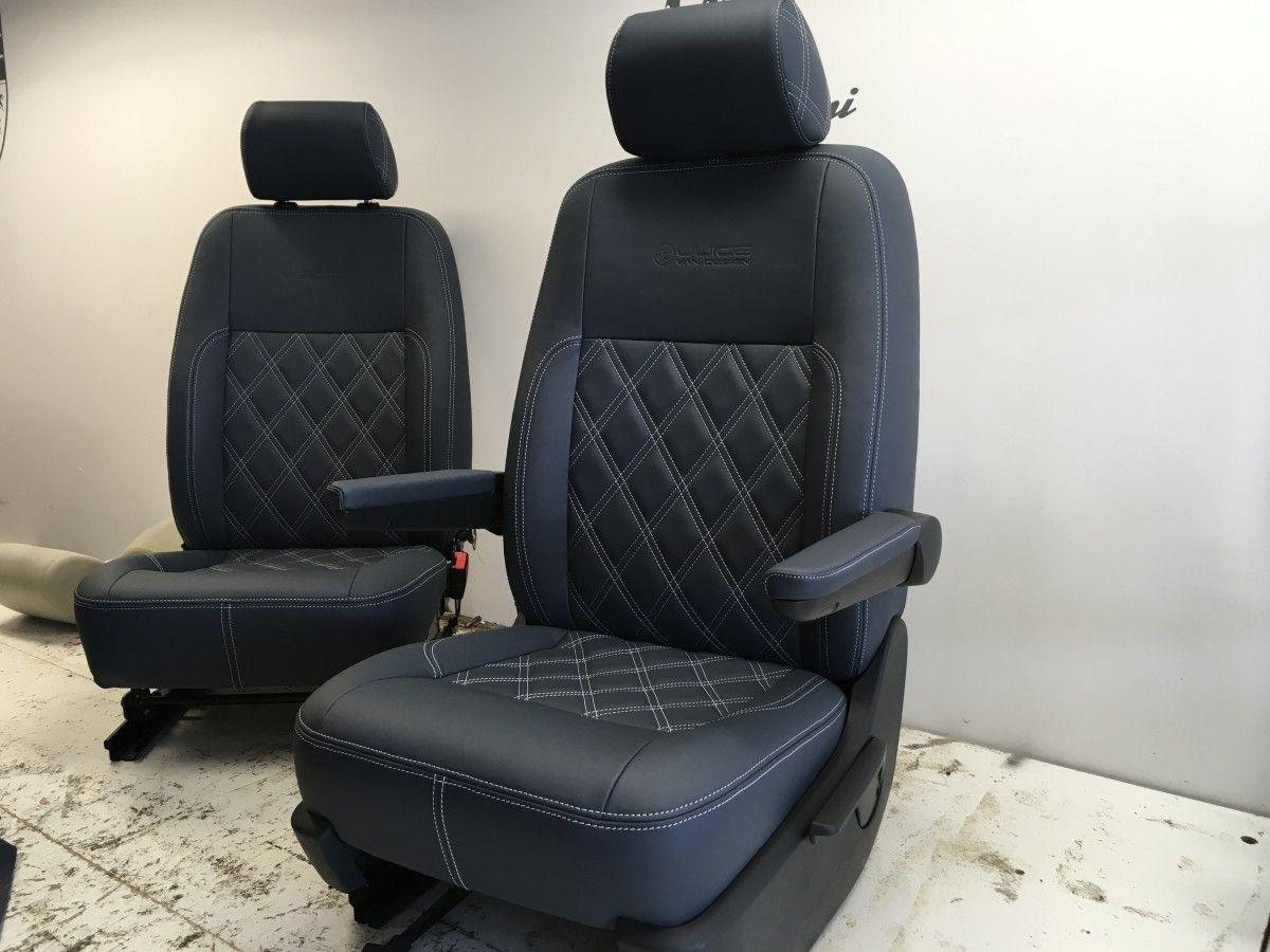 French Diamond Car Logo - T5 seats and California bed trimmed in French Navy Nappa leather