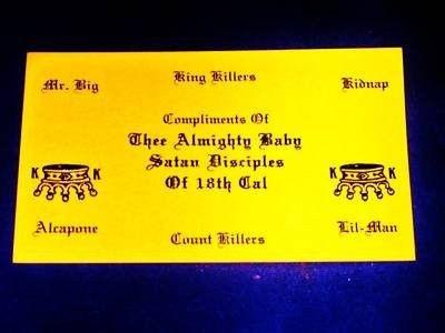 Satan Disciples Logo - CHICAGO STREET GANG SATAN DISCIPLES COMPLIMENT CARD-80S | #108748664