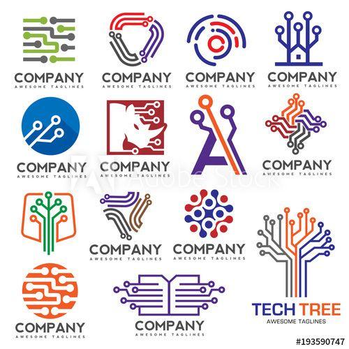 Electronic Company Logo - Digital electronics set logo design, Creative electronic circuits