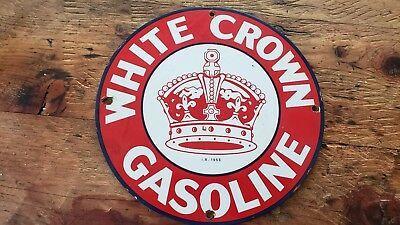 Red White Crown Logo - STANDARD WHITE CROWN Porcelain Pump Plate Sign 