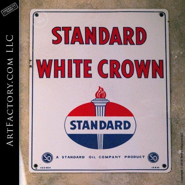 Red White Crown Logo - Vintage Standard Oil White Crown Sign: Original Collectible Petroliana