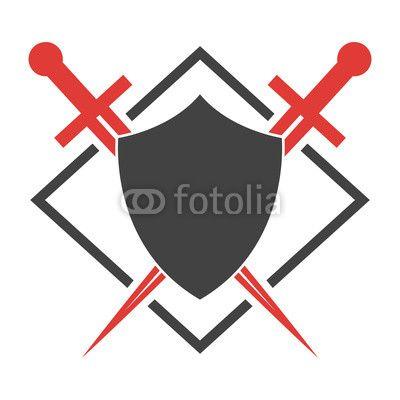 Red and Black Spear Logo - Abstract vector icon. Red and black shield and sword logo template