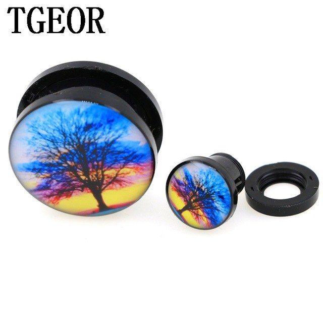 Beautiful Tree Logo - wholesale 130pcs mixed gauges acrylic flesh tunnel beautiful tree ...