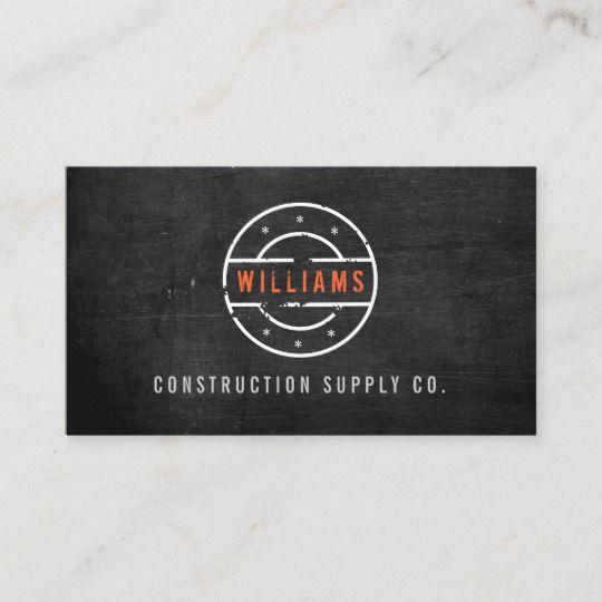 Rustic Construction Logo - Rustic Stamped Logo on Black Wood Construction Business Card ...