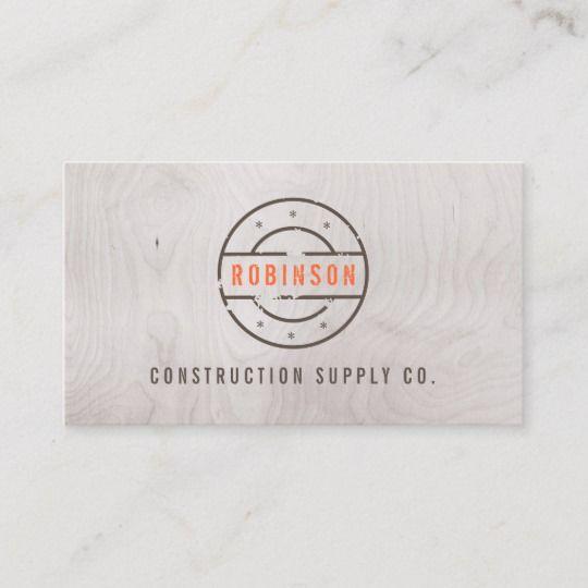 Rustic Construction Logo - Rustic Stamped Logo on Grey Woodgrain Construction Business Card ...