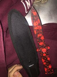 Red and Black Spear Logo - Used Red And Black Spear Point Knife With Black Sheath