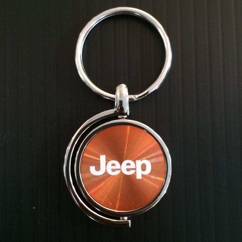 Orange Jeep Logo - Jeep Logo Orange Round Spinner Chrome Keychain - JeepMafia - |