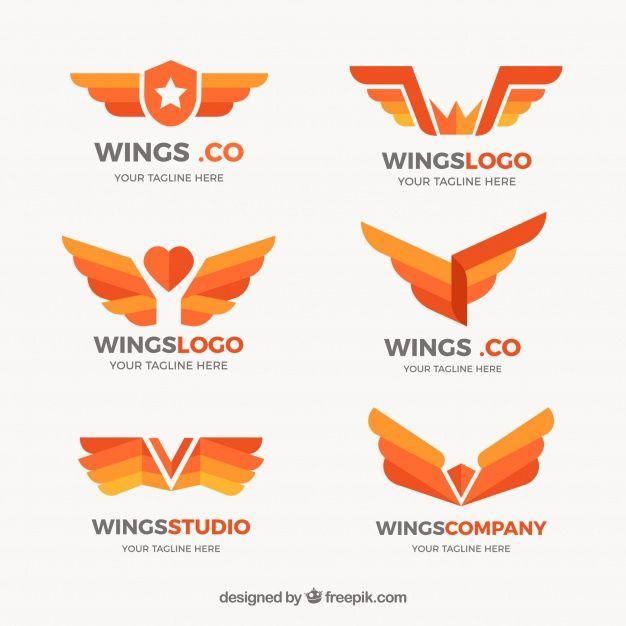 Orange Wing Logo - Flat collection of wings logos in orange tones Vector