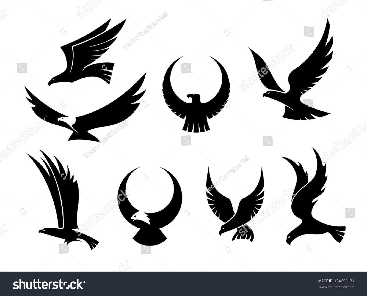Hunting Eagle Logo - Set of black silhouettes of graceful flying eagles logo with their ...