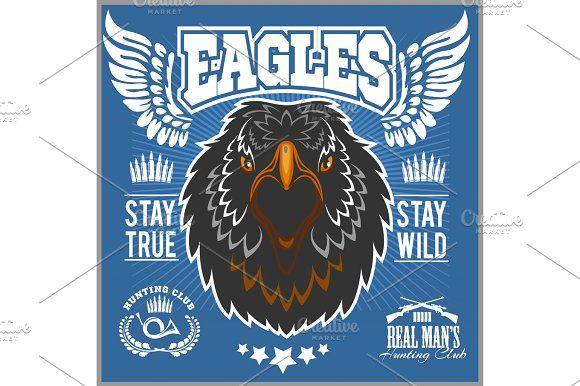 Hunting Eagle Logo - Eagle head - T-shirt print with hunting club on dark background ...
