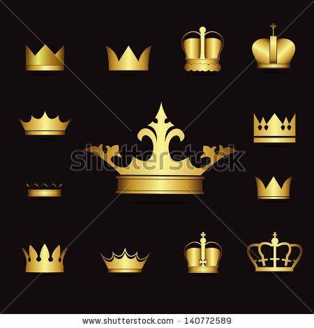 Gold Queen Crown Logo - illustration set gold crowns on black background set, art, sign ...