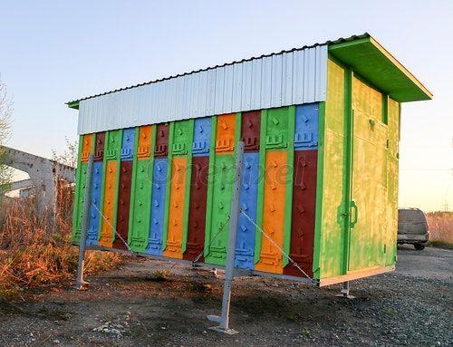 Multi Colored House Logo - Large multi-colored mobile apiary for 48 hives. wooden house for ...