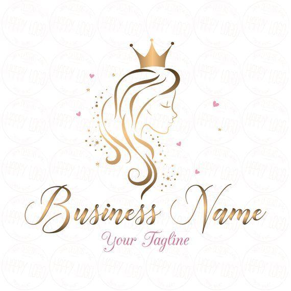 Hair Logo - DIGITAL Custom logo design Hair Crown Beauty logo gold Girl | Etsy