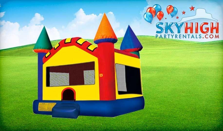 Multi Colored House Logo - Multi Colored Castle Bounce House | Sky High Party Rentals