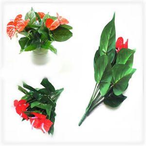 Red Flower with Green Logo - 33CM Artificial Plant Leaf Flowers Green Leaf and Red Flower plant