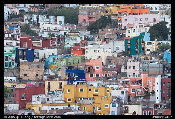 Multi Colored House Logo - Picture/Photo: Steep hill with multicolored houses. Guanajuato, Mexico