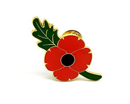 Green Flower with Red Petal Logo - Red Poppy Flower with a green leaf Remembrance Day Gift Metal Enamel ...