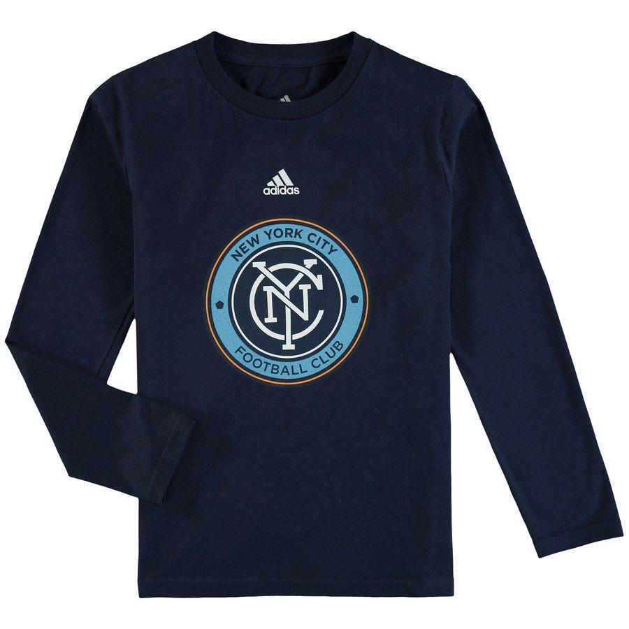 Navy Boost Logo - adidas New York City FC Youth Navy Logo Long Sleeve T-Shirt