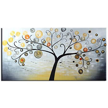 Fashion with Yellow Tree Logo - Raybre Art 100% Hand Painted Oil Painting on Canvas Yellow Lucky