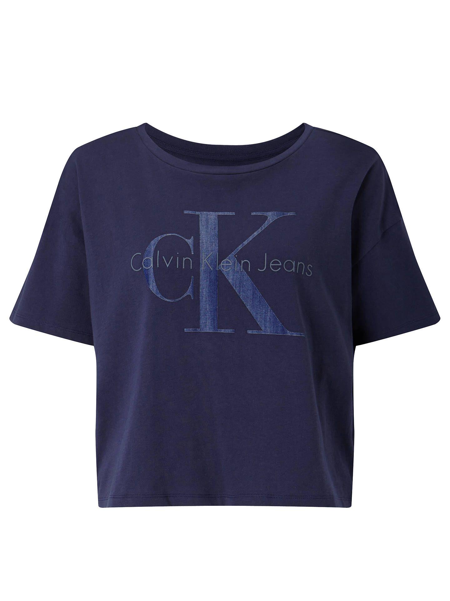 Navy Boost Logo - Calvin Klein Teca Cropped Logo T-Shirt, Navy Blazer at John Lewis ...