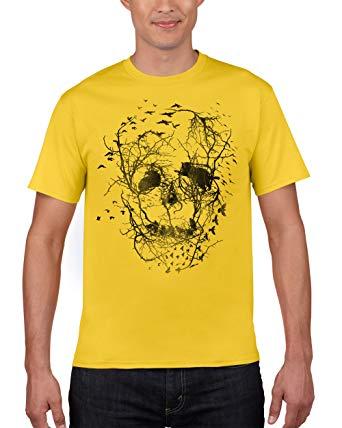 Fashion with Yellow Tree Logo - Crow Birds Tree Skull Sketch Mens Creepy T Shirt / Illustration