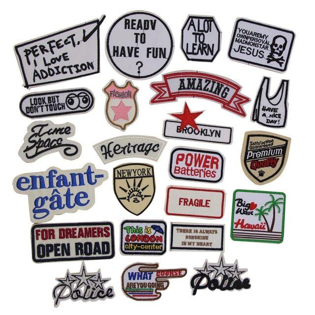 Popular Clothing Logo - 1 pcs words logo emblem embroidered iron on patches fabric cloth ...