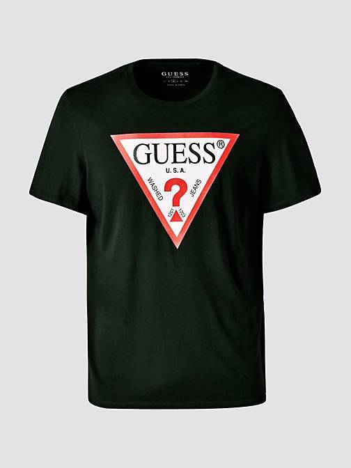 White Triangle Clothing Logo - Guess jeans Mens Originals Triangle Logo T Shirt Black Red White
