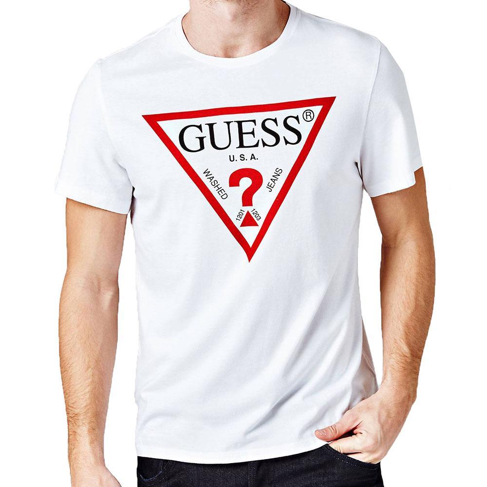White Triangle Clothing Logo - Guess Mens Original Logo Triangle T-Shirt - White