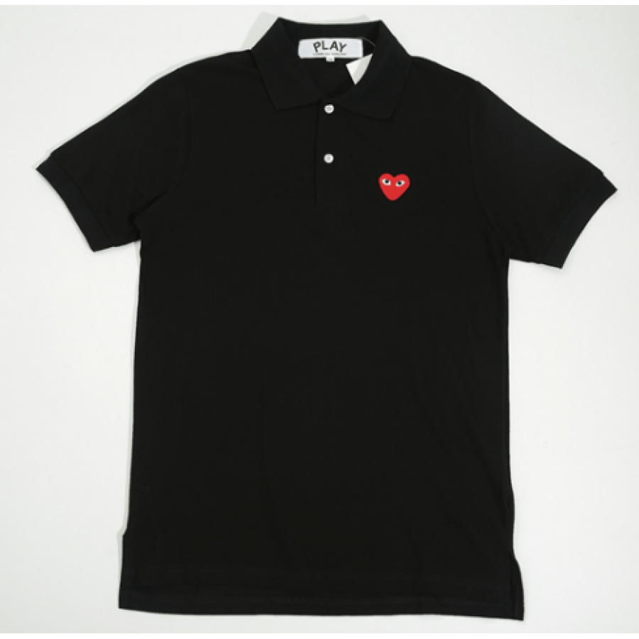 T and Heart Logo - CDG Heart Logo Polo Shirt (Black)