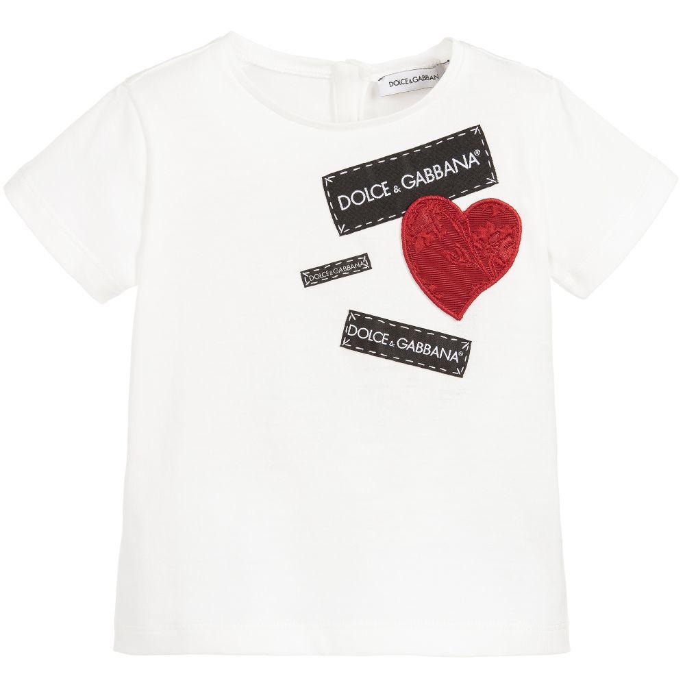 T and Heart Logo - Dolce & Gabbana - Girls White Heart Logo T-Shirt | Childrensalon