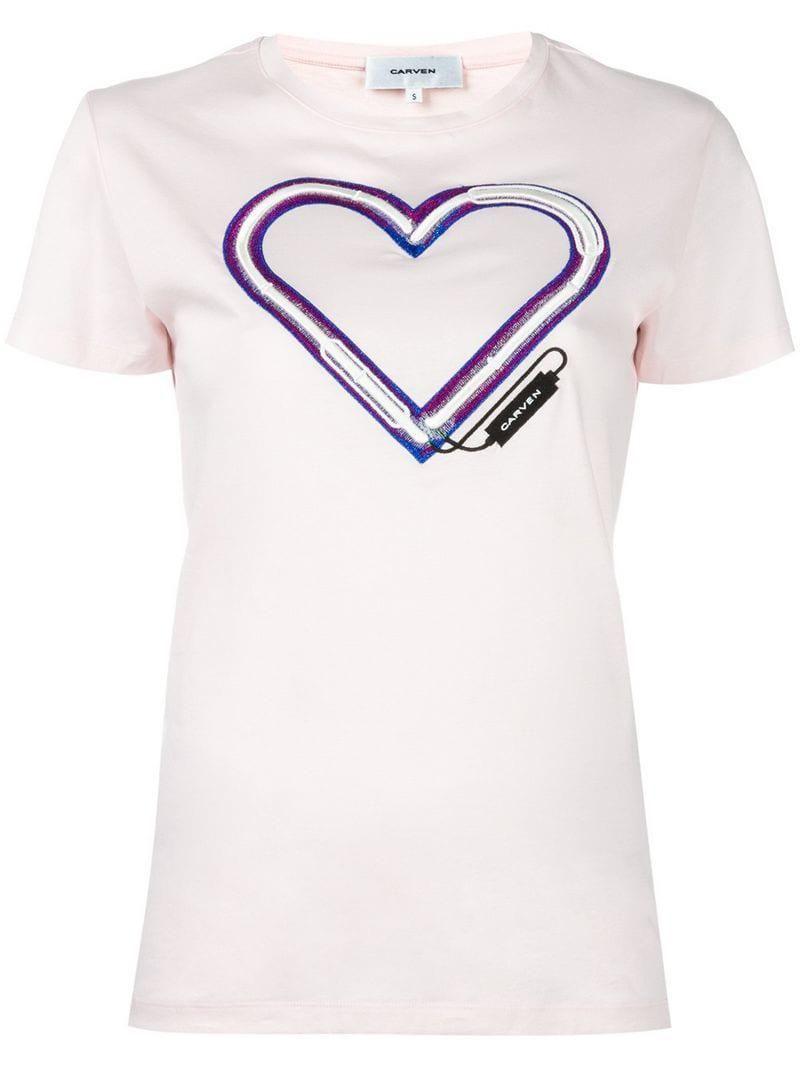 T and Heart Logo - Carven Heart Logo T-shirt in Pink - Lyst