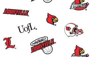 University of Louisville Logo - University of Louisville Cotton Fabric White Ground Allover Design ...
