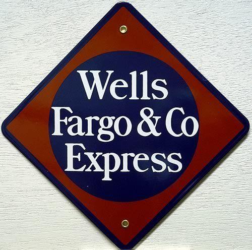 Wells Fargo Old Logo - WELLS FARGO RR PORCELAIN TRAIN SIGN - Old Time Signs