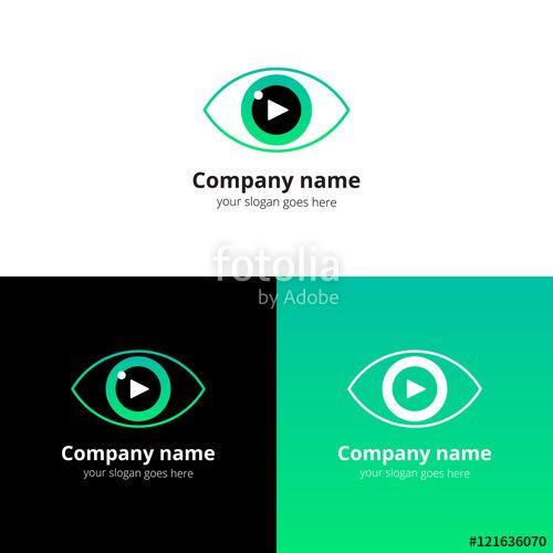 Green Eye Company Logo - Eye video logo vector with play music button. Film, cinema colorful ...