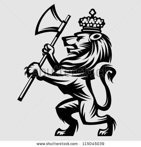 Standing Lion Logo - Standing Lion with an Axe and Crown, for Heraldic Logo or Coat