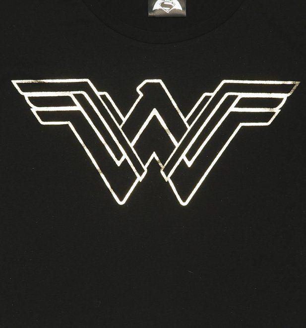 Batman Gold Logo - Women's Black Batman Vs Superman Gold Wonder Woman Logo Cropped T-Shirt