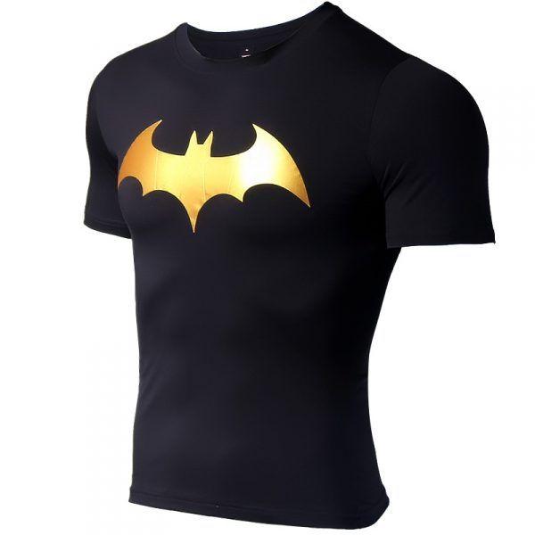 Batman Gold Logo - Rash Guard Short Sleeves T Shirt Batman Gold Logo
