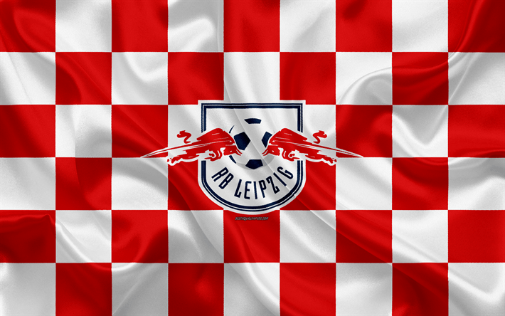 Red and White Checkered Logo - Download wallpaper RB Leipzig, 4k, logo, creative art, red