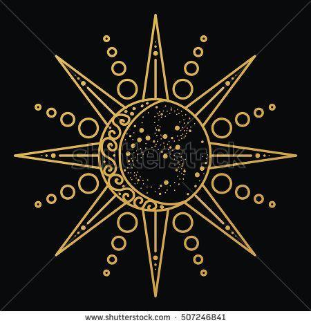 Sun Symbol Logo - Sun and moon logo. Astronomical icon. Astrological symbol. Black and ...