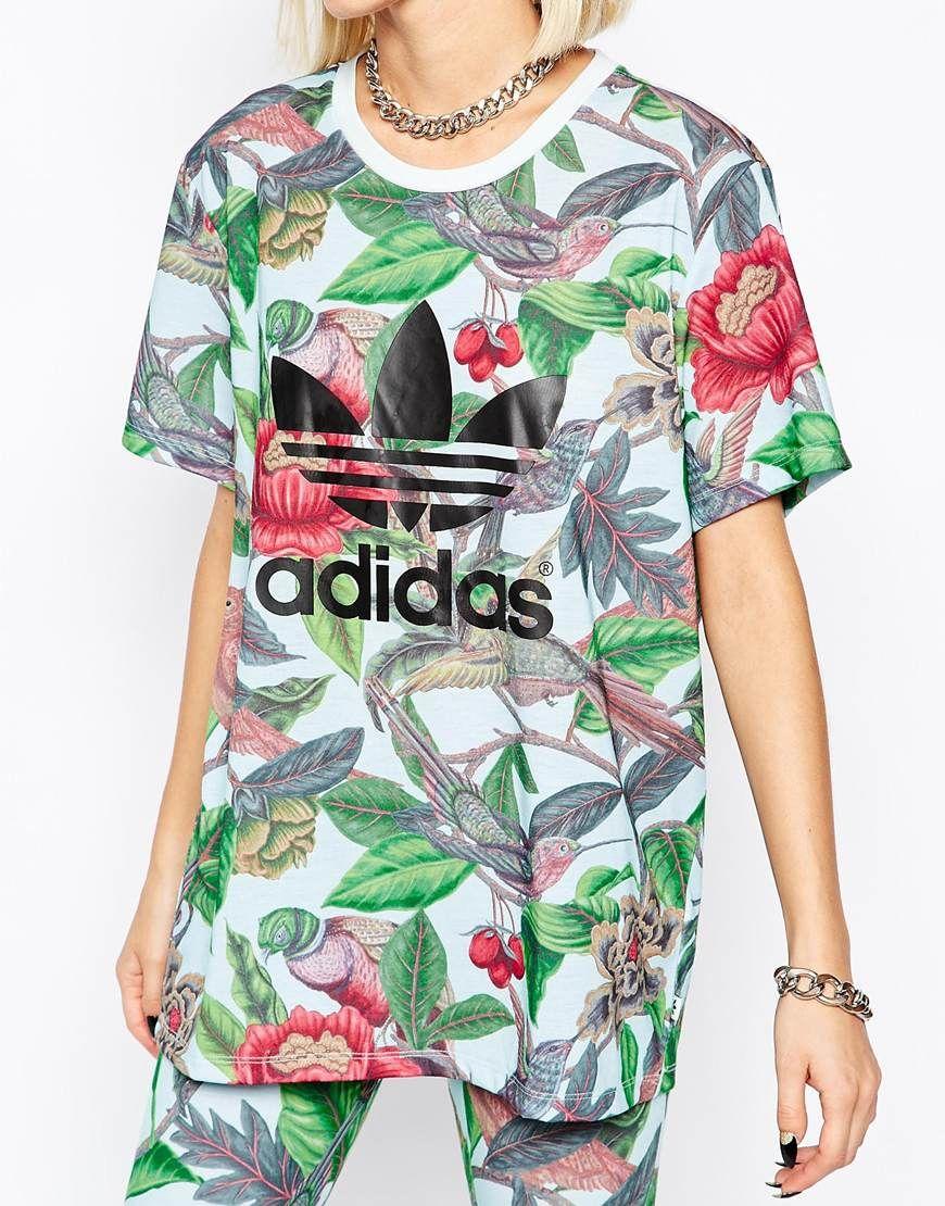 3 Multicolor Leaf Logo - Adidas Originals Florera Leaf Print Trefoil Logo T-shirt - Lyst